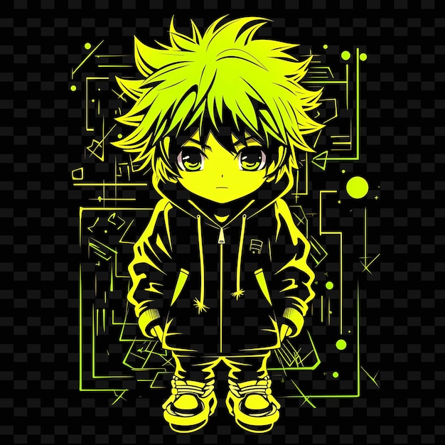 PSD png radiant rhythms unleashing creativity with sticker anime characters through neon lines