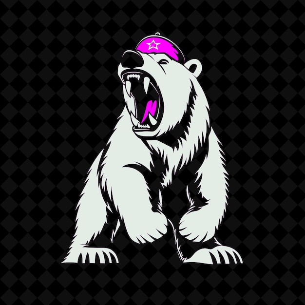 Png Raging Polar Bear Face Standing on Hind Legs Wearing a Sovie Outline Vector Of Animal Mascot