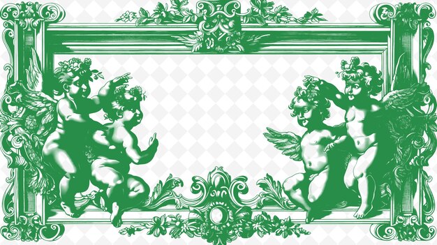 PSD png renaissance frame art with cherubs and classical sculptures illustration frame art decorative