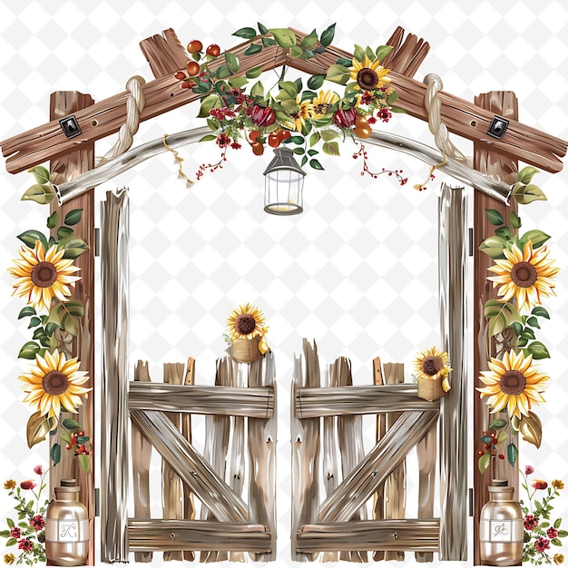 Png Rustic Gate With Farm Wedding Decorations the Gate Is Adorne Creative Abstract Art Designs