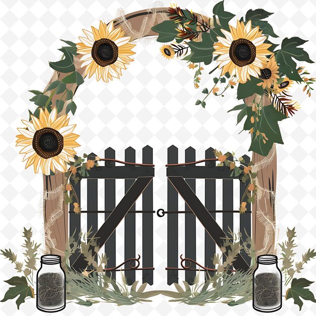 PSD png rustic gate with farm wedding decorations the gate is adorne creative abstract art designs