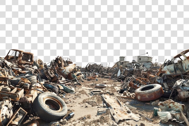 PSD png rusty abandoned junkyard landscape