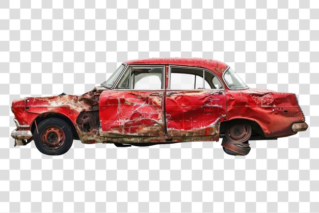 PSD png rusty vintage damaged red car