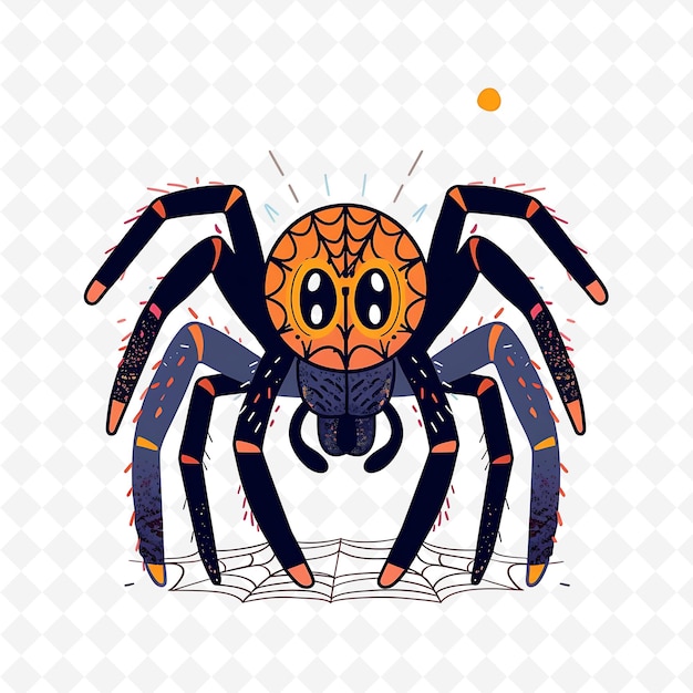 PSD png satisfied spider with web patterns sprinkled throughout subt flat illustration cute character