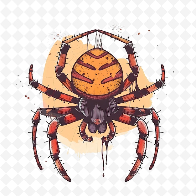 PSD png satisfied spider with web patterns sprinkled throughout subt flat illustration cute character