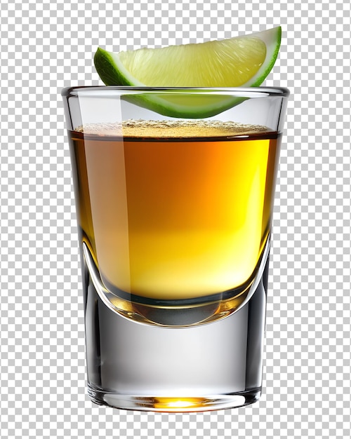 PSD png shot glass with tequila and lime wedge transparent