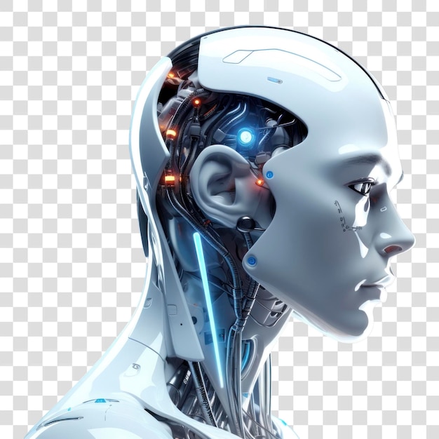 PSD png side portrait of male machine learning robot intelligence enhancements technology