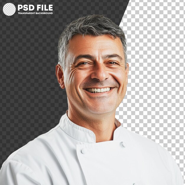 PSD png smiling chef in white coat on plain bg