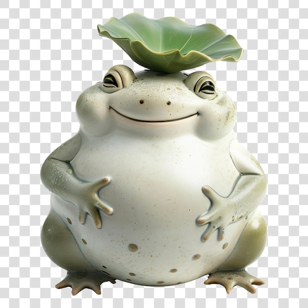 PSD png smiling frog with leaf hat