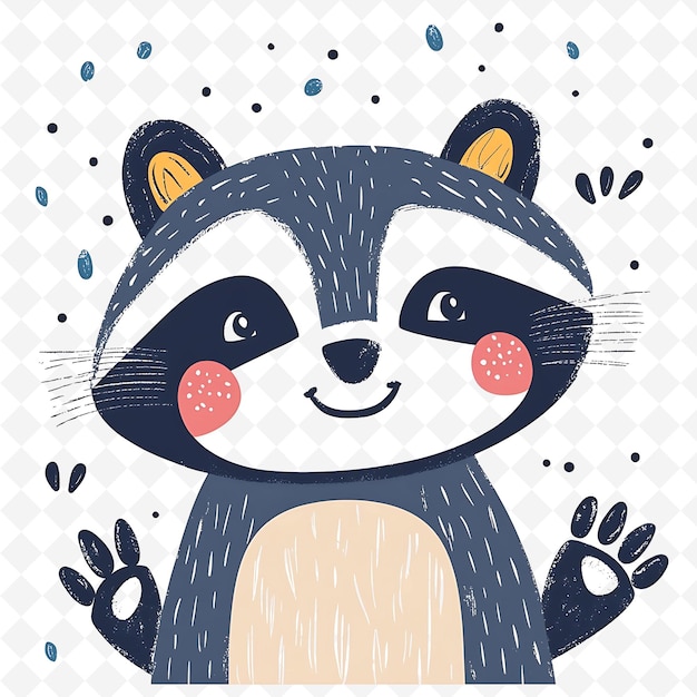 Png Smiling Raccoon With Paw Print Shapes Sprinkled Randomly End Flat Illustration Cute Character