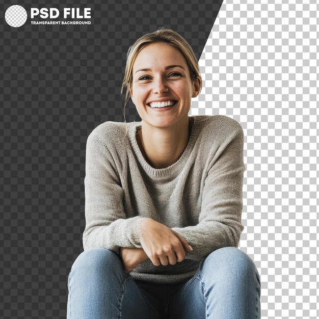 PSD png smiling young woman on light backdrop