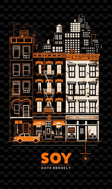 Png Soho With Trendy Street Scene and Cast Iron Buildings Boutiq Illustration Citys Scene Art Decor