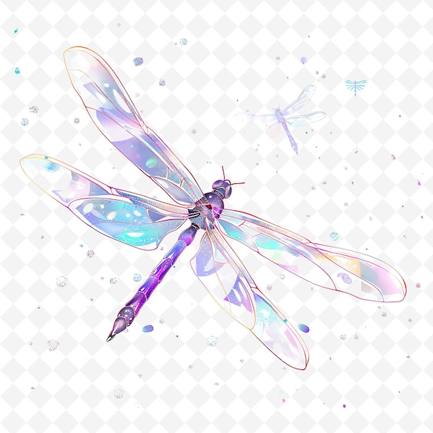 Png Sparkling Dragonfly With Iridescent Wing Shapes Scattered Ar Flat Illustration Cute Character