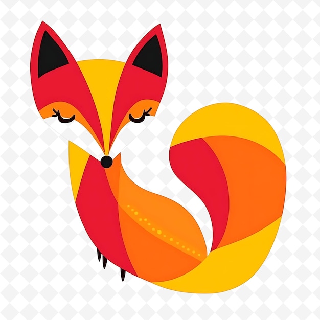 PSD png spunky fox with bushy tail shapes randomly placed fiery red flat illustration cute character