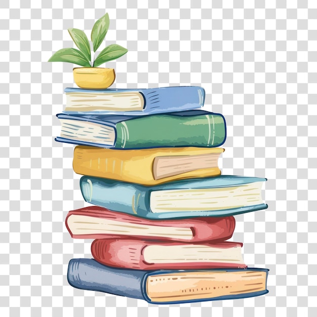 PSD png stack of books plant illustration publication