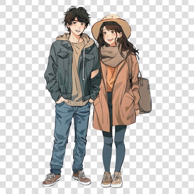 PSD png stylish couple in autumn attire