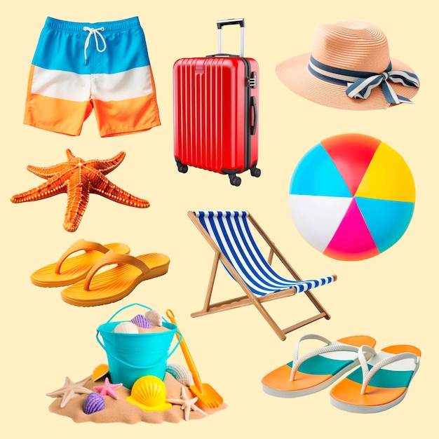 PSD png summer vacation essential set transparent background