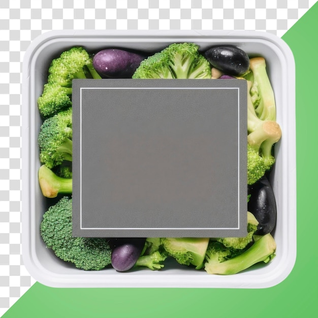 PNG Takeaway food container box mockup with vegetable and blank label mockup packaging broccoli lunch plant