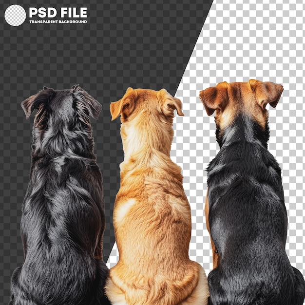 PSD png three dogs sitting together facing away