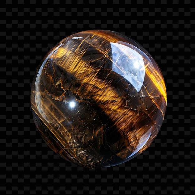 Png Tigers Eye Crystal Sphere With Round Shape Brown Color and O Gradient Object on Dark Background