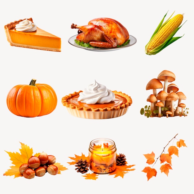 PSD png traditional thanksgiving food set transparent background