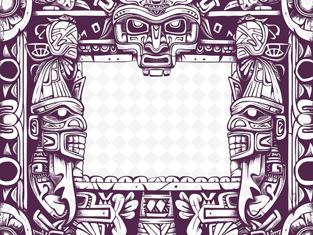 Png Tribal Frame Art With Tribal Mask and Totem Pole Decorations Illustration Frame Art Decorative