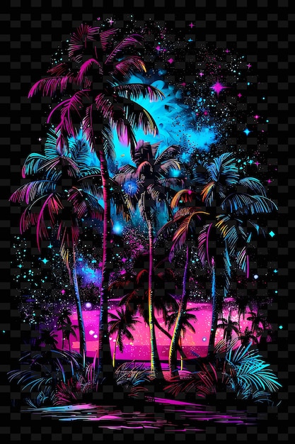 Png Tropical Decal With Motifs of Palm Trees and With Sparkling Creative Neon Y2K Shape Decorative