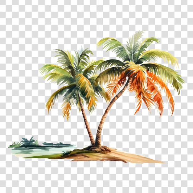 PNG Tropical island palm trees illustration