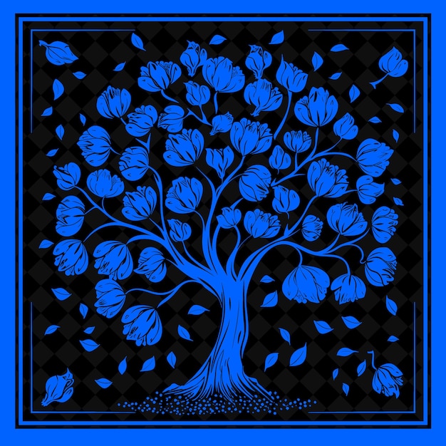 Png Tulip Tree Folk Art With Petals and Leaves for Decorations I Illustration Outline Frame Decor