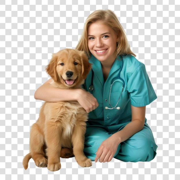 PNG Veterinarian with golden retriever puppy