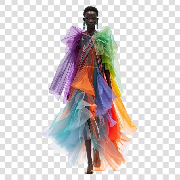 PSD png vibrant rainbow tulle fashion