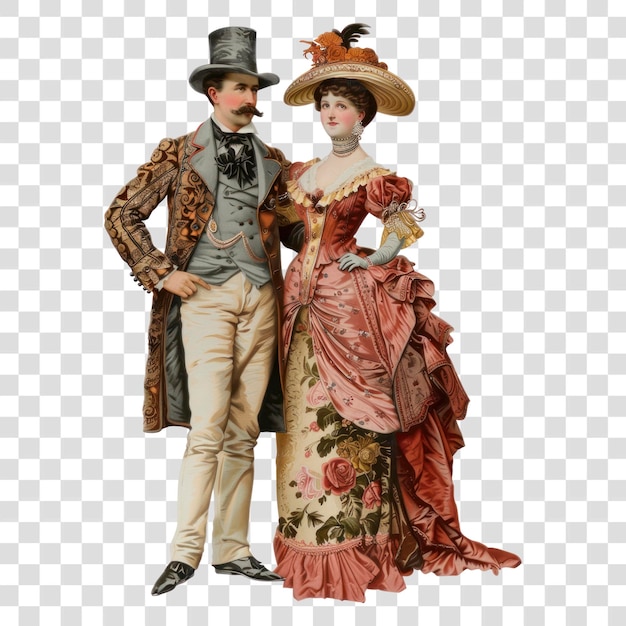 PSD png victorian couple in elegant attire