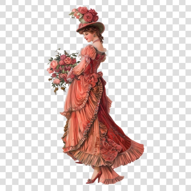 PSD png victorian lady holding flowers