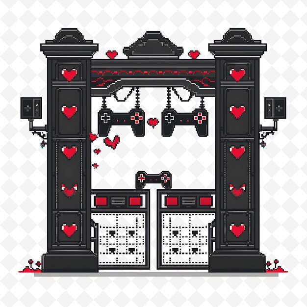 PSD png video game gate with pixel wedding decorations gate is adorn creative abstract art designs