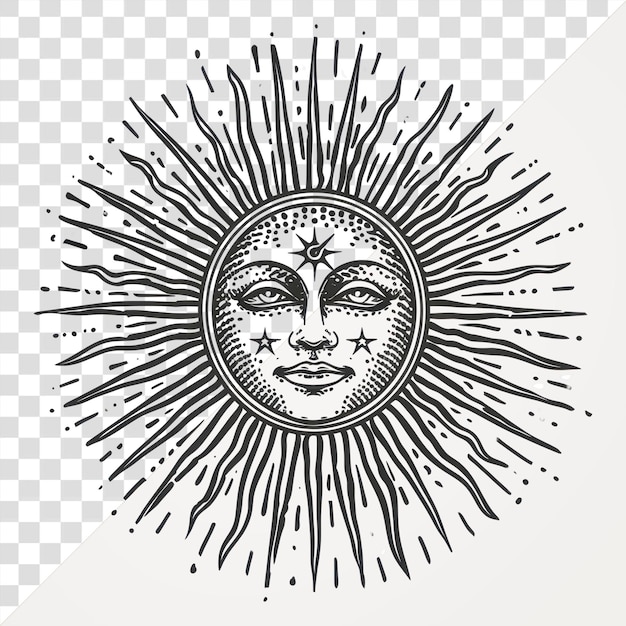 PSD png vintage celestial sun face illustration