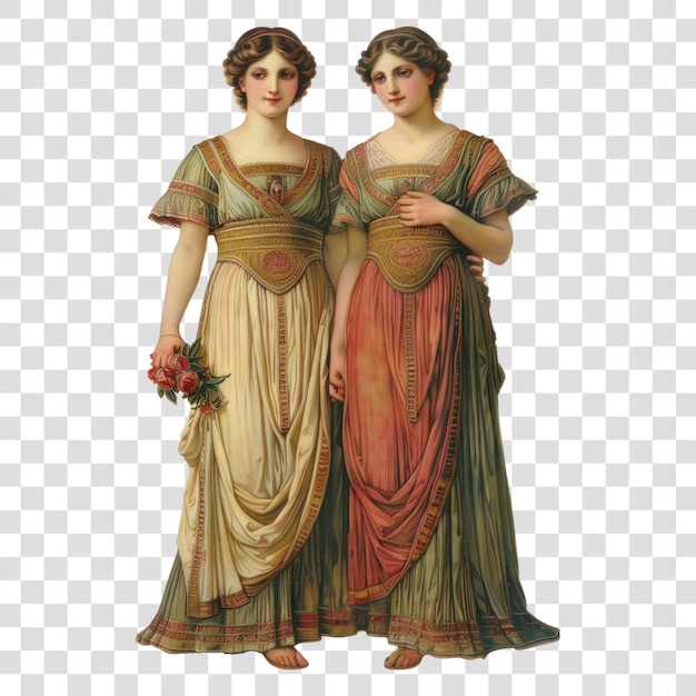 PSD png vintage classical art twin sisters