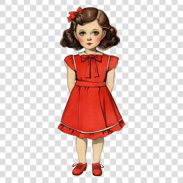 PSD png vintage girl illustration red dress