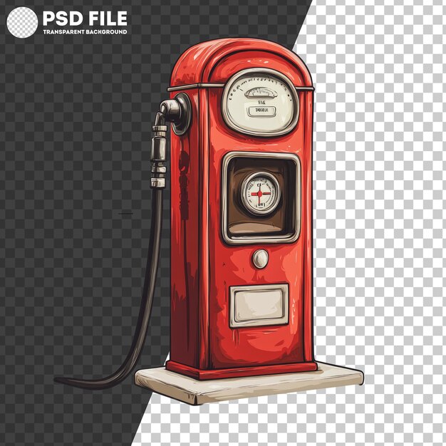 PSD png vintage red gas pump in a rural setting