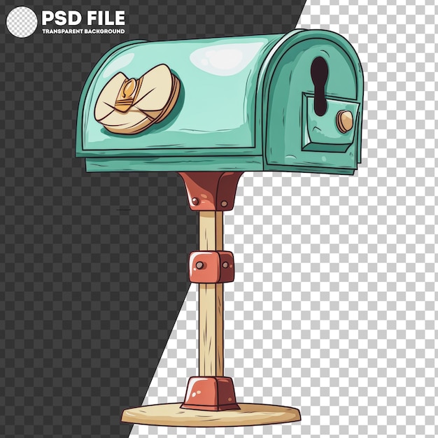 PNG Vintage teal mailbox on a wooden post