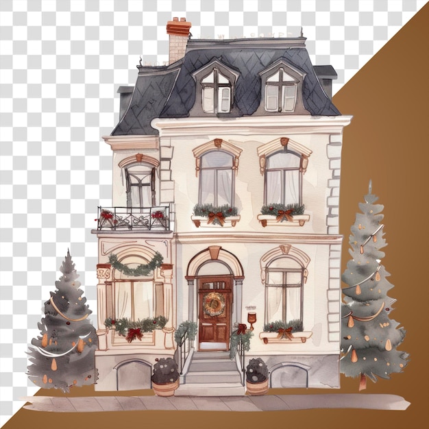 PNG Vintage town house architecture christmas illustration