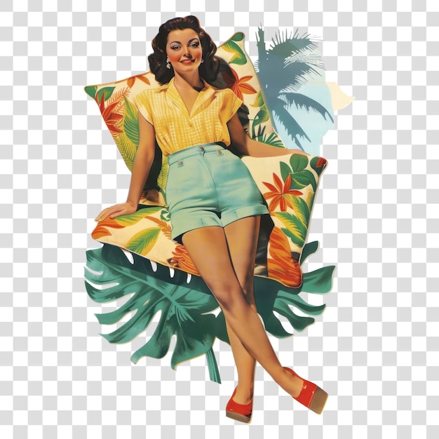 PSD png vintage tropical pinup girl