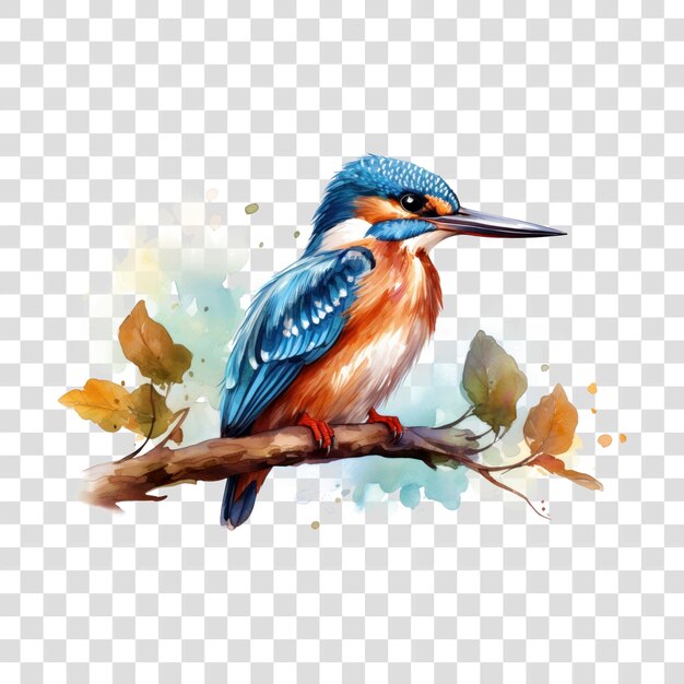 PSD png watercolor kingfisher animal bird beak ai generated image by rawpixel