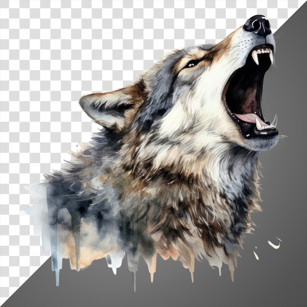 PNG Watercolor wolf roaring fiercely