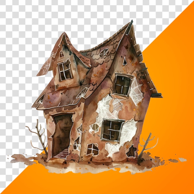 PSD png whimsical dilapidated haunted house illustration