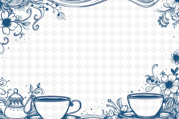 Png Whimsical Frame Art With Teacups and Teapot Decorations Bord Illustration Frame Art Decorative