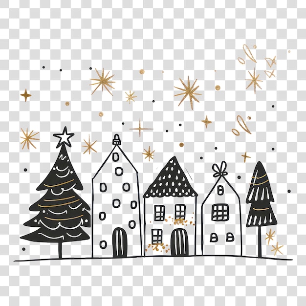 PSD png whimsical holiday village illustration