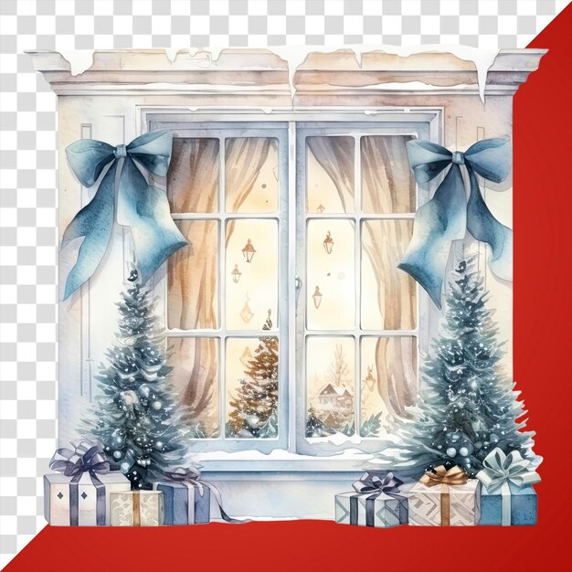 PSD png winter white window christmas tree plant