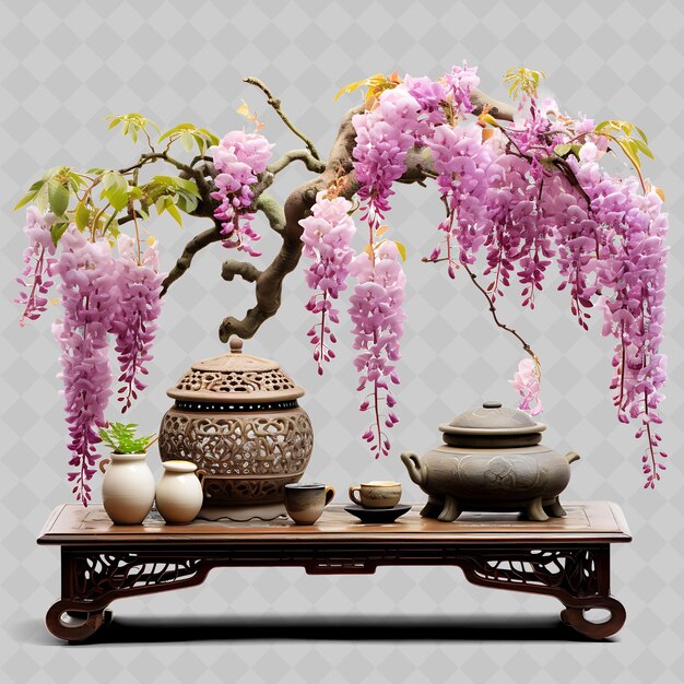 Png Wisteria Bonsai Tree Vintage Ceramic Pot Compound Leaves Rom Transparent Diverse Trees Decor