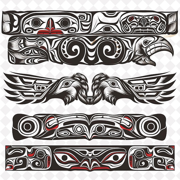 PSD png wooden carvings borderlines design with animal motifs and fe creative nature design art