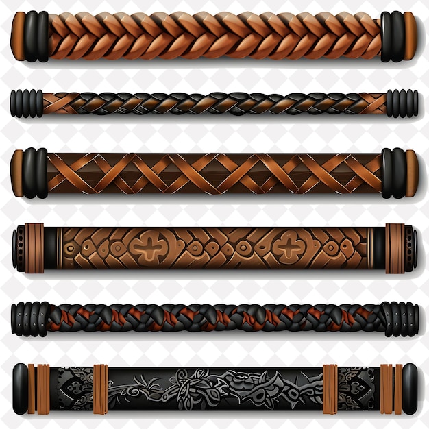 PSD png wooden dowels borderlines design with carved patterns and le creative nature design art